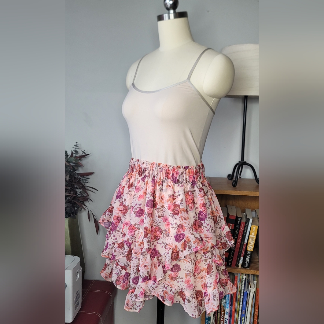 For Love & Lemons Evie Skirt Floral Tea Rose Xs